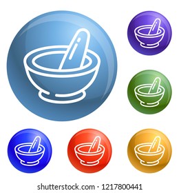 Chemistry plate icons set vector 6 color isolated on white background