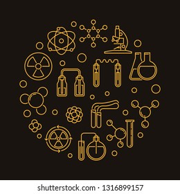 Chemistry of Radioactive Elements vector concept yellow round outline illustration on dark background