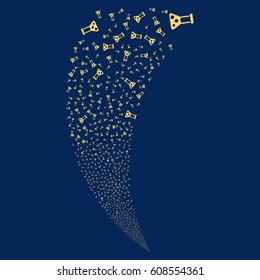 Chemistry random fireworks stream. Vector illustration style is flat yellow iconic symbols on a blue background. Object fountain organized from scattered pictograms.