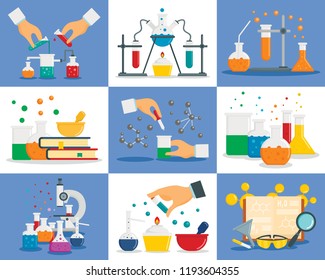 Chemistry reaction banner set. Flat illustration of chemistry reaction vector banner set for web design