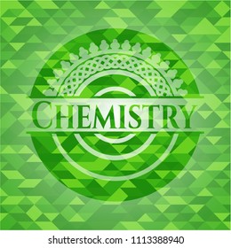  Chemistry realistic green emblem. Mosaic background