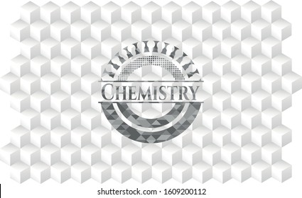 Chemistry realistic grey emblem with cube white background