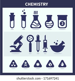Chemistry research flat icon set
