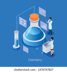 Chemistry Research. Isometric Concept Illustration.