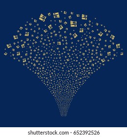 Chemistry salute stream. Vector illustration style is flat yellow iconic symbols on a blue background. Object fireworks fountain made from random icons.