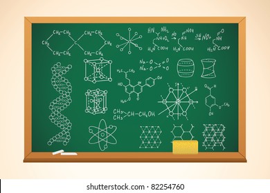 chemistry school background with blackboard and symbols on it, vector