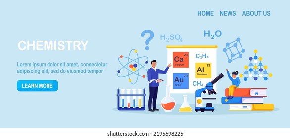 Chemistry School Lesson. Pupil Learning Chemical Formula, Elements. Scientific Experiment In Laboratory With Chemistry Flasks, Reagents. Lab Scientific Researches. Elementary Schools Education