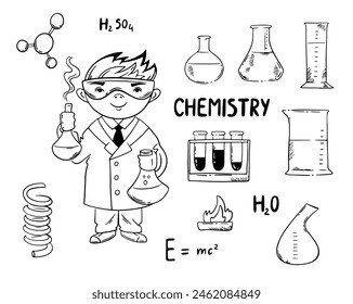 chemistry school subject boy chemist elements set test tube flask student