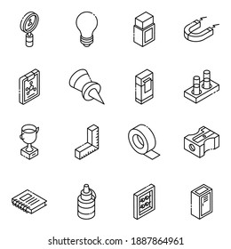 
Chemistry and School Supplies Glyph Isometric Icons 