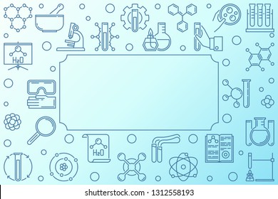 Chemistry Science blue outline horizontal frame with empty space for text. Vector illustration
