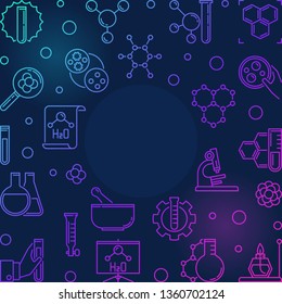 Chemistry Science colored outline frame with empty space for text. Vector square linear illustration on dark background