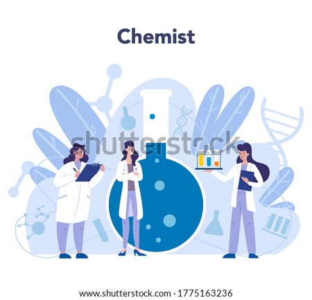 Chemistry science concept. Scientific experiment in the laboratory. Science equipment, chemical research. Biochemistry and geochemistry, Isolated vector illustration in flat style