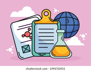 chemistry and science documents flask and global sphere