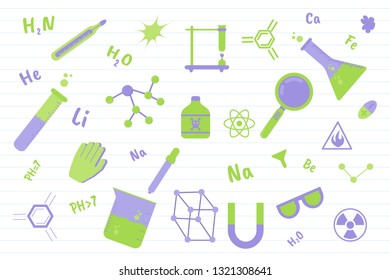 chemistry science education with various objects and paper line background - vector