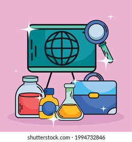 tablero de maleta y alfombras de química y ciencia