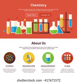 Chemistry Science Flat Web Design Template. Vector Illustration for Website banner and landing page. Education and Learning with Icons Modern Design.