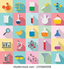 Chemistry science icon set. Flat set of chemistry science vector icons for web design