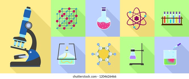 Chemistry science icon set. Flat set of chemistry science vector icons for web design