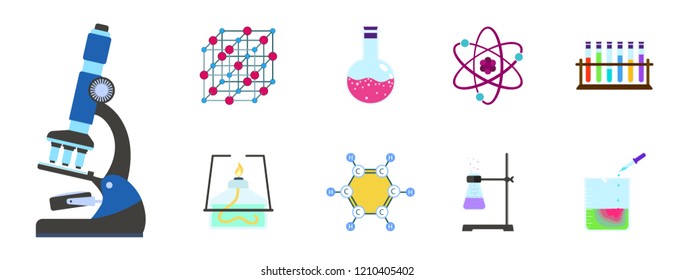 Chemistry science icon set. Flat set of chemistry science vector icons isolated on white background