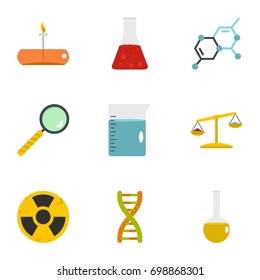 Chemistry science icon set. Flat style set of 9 chemistry science vector icons for web isolated on white background