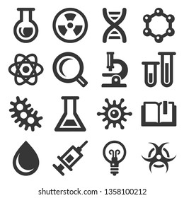 Chemistry and Science Icon Set on White Background. Vector