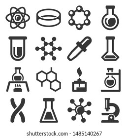 Chemistry Science Icons Set On White Background. Vector