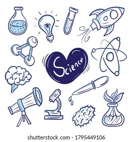 Chemistry and science icons set, vector illustration with hand drawn style, New, trendy and cute design
