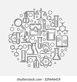 Chemistry and science illustration or emblem - vector linear design template in thin line style