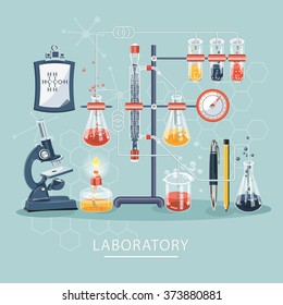 Chemistry and science infographic. Chemistry icons background for biology and medical research posters