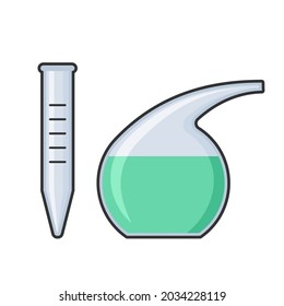 Chemistry science laboratory test glass tube and flask vector icon set. Pharmacy and chemistry, education and science equipment