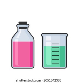 Chemistry science laboratory test glass tube and flask vector icon set. Pharmacy and chemistry, education and science equipment