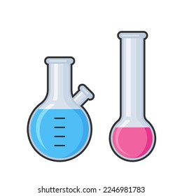 Chemistry science laboratory test glass tube and flask vector icon set