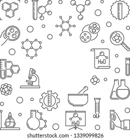 Chemistry Science minimal frame with empty space for text. Vector square illustration made with chemical outline icons