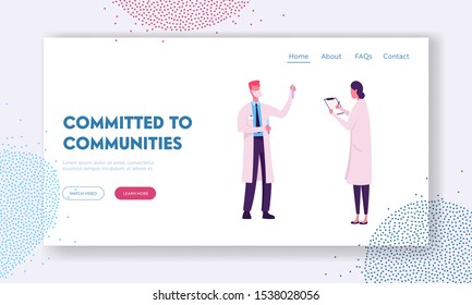 Chemistry Science Staff at Work Website Landing Page. Scientists Conduct Experiments and Scientific Research in Laboratory. Technician Hold Test Tube Web Page Banner. Cartoon Flat Vector Illustration