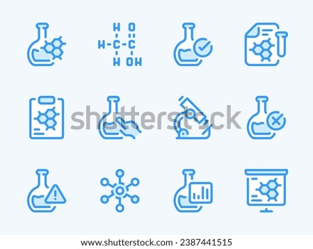 Chemistry and Science vector line icons. Laboratory and Chemical Research outline icon set. Formula, Microscope, Flask, Molecule, Experiment, Equipment, Scientific Research and more.