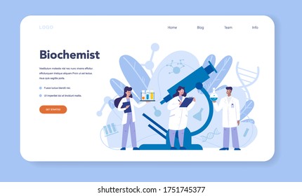 Chemistry science web banner or landing page. Scientific experiment in the laboratory. Science equipment, chemical research. Biochemistry and geochemistry, Isolated vector illustration