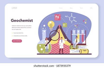 Chemistry science web banner or landing page. Scientific experiment in the laboratory. Science equipment, chemical research. Geochemistry science. Isolated vector illustration