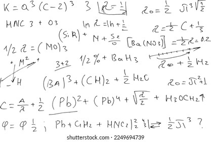 Chemistry. Scientific, educational vector background. Written by hand..