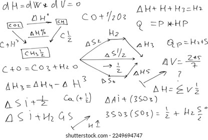 Chemistry. Scientific, educational vector background. Written by hand..