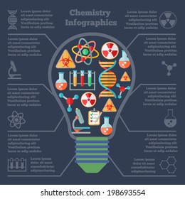 Chemistry Scientific Research Technology Infographic Report Bulb Form Layout Presentation With Dna Symbol Molecule Structure Vector Illustration