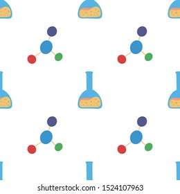 Chemistry seamless pattern molecule and flask, great design for background, wrapping paper, fabric, surface. School education vector backdrop.
