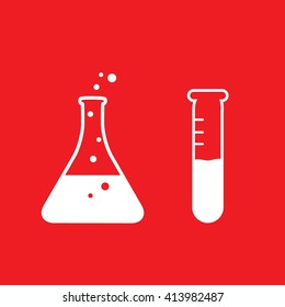 Chemistry set icon. Flat icon on red background.