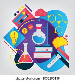 Chemistry. Set of illustration for school notebook or schedule of lessons. Can be used as web banner for laboratory research. Back to school concept.