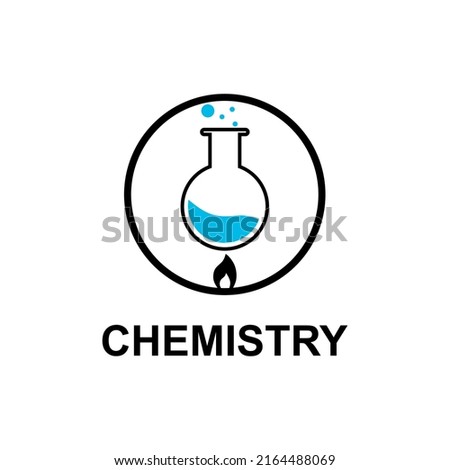 Chemistry sign in the form of a circle. Vector illustration of chemical flasks. Chemistry symbol in a minimalist style. Laboratory sign.