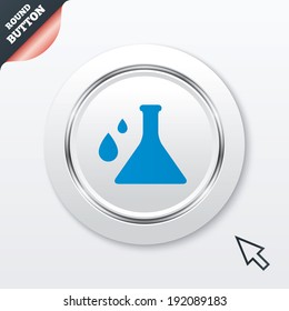 Chemistry sign icon. Bulb symbol with drops. Lab icon. White button with metallic line. Modern UI website button with mouse cursor pointer. Vector