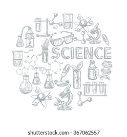 Chemistry Sketch Concept With School Learning And Science Symbols Vector Illustration 