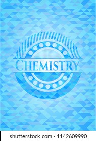 Chemistry sky blue emblem with mosaic background