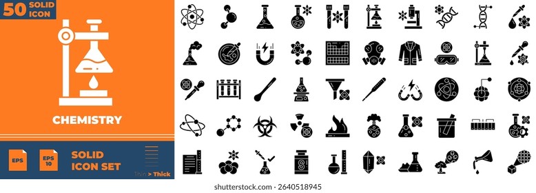 Chemistry Solid Editable Icons set. Vector illustration in modern thin solid style of chemistry icons:  biology, laboratory, experiment, etc