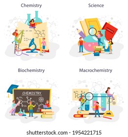 Chemistry studying concept set. Chemistry lesson, chemical element molecular