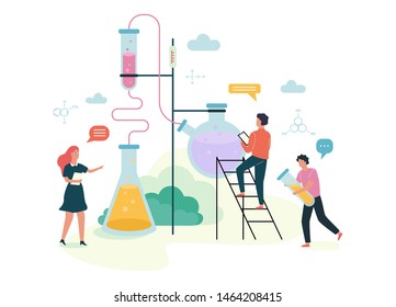 Chemistry subject concept. Scientific experiment in the laboratory. Science equipment, chemical education. Isolated vector illustration in flat style